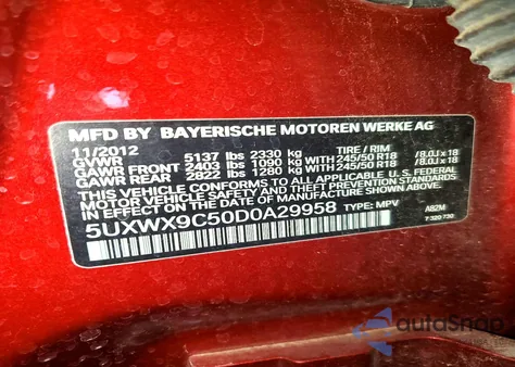 2013 BMW X3 xDrive28I z USA, uszkodzony, nr VIN 5UXWX9C50D0A29958